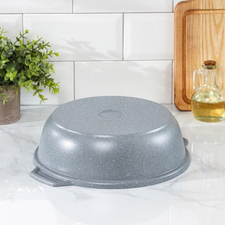 Frying, 3 l, d = 30 cm, h = 9 cm, glass cover, anti-stick coating, color light gray-2