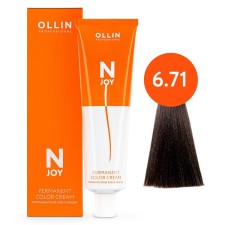 Cream-color hair Permanent Ollin Professional N-Joy, tone 6/71, dark corrone-pepper, 100 ml