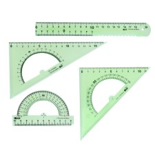 Set of drawing medium calligrata (ruler 20 cm, 2 triangles, transporter), transparent, mix, package