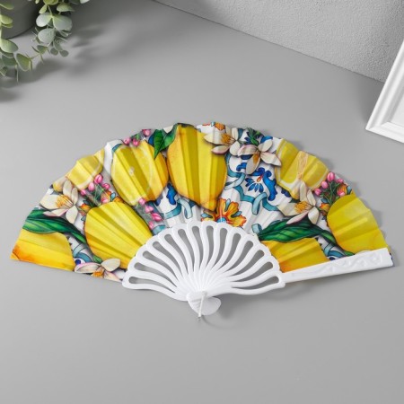Fan plastic, textile "Lemon ornament" mix 23 cm-3