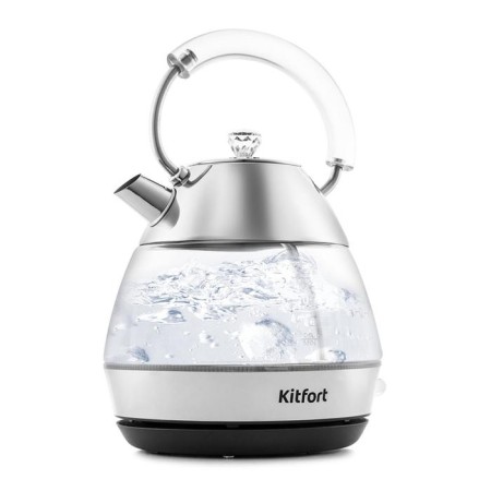 Electric kettle KitFort KT-678, glass, 1.7 l, 2200 watts, auto shutdown, silver