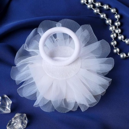 Hair elastic band Bant "Schoolgirl" Lush rose with beads, D-10 cm, white-1