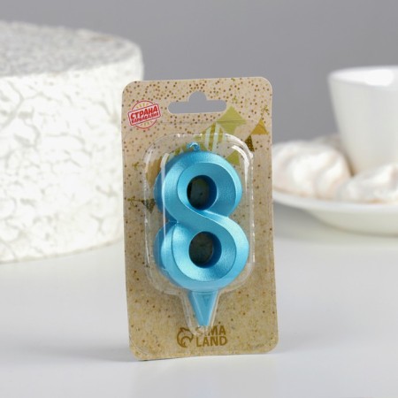 Candle in the Cake "Fine", number "8", blue metallic, 6.5 cm-3