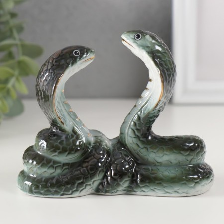 Souvenir Ceramics "Two Cobra with Heart" Green with gold 4.2x1.2x9.4 cm-2
