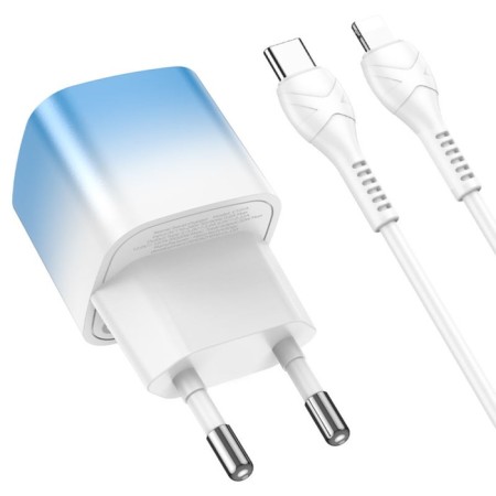 Network charger Hoco C101A, Type-C, 20 W, PD + Qc, Type-C-Lightning, 1 m, blue-2