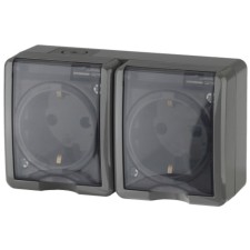 2x2p+E IP54 socket, curtains, 16A-250V, OU, gray