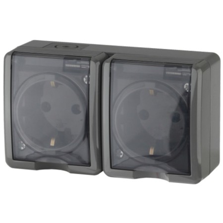 2x2p+E IP54 socket, curtains, 16A-250V, OU, gray