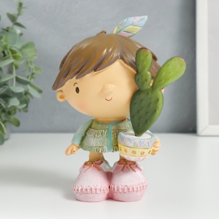 Souvenir Polystone "Baby with a cactus in a pot" 14x7.5x9 cm
