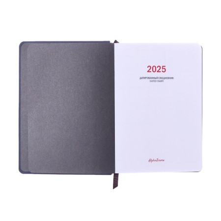 Dated diary of 2025, A6+, 176 sheets "Lyon", solid cover, pancake embossing, with liesa, block 80 g/m2, gray-3