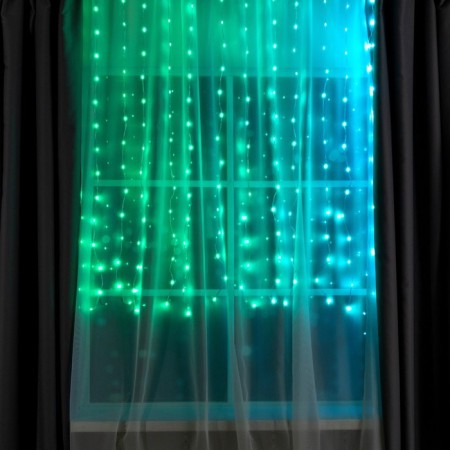 Smart garland "Curtain" 2 × 1.5 m dew, IP20, silver thread, 300 LED, remote control, application, glow RGB, USB-2