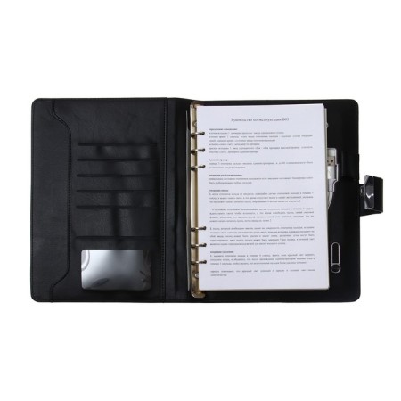 Organizer on the rings, PVC, A5.140 liters, a cage, with a pen, doned a box, finger scanner, charging, black-3