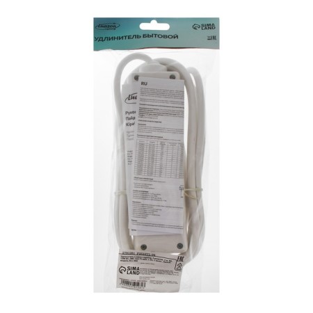 Extension cord Luazon Lighting, 3 sockets, 3 m, 6 A, 1300 W, 3x0.75 mm2, s/k, with excavation, b-4