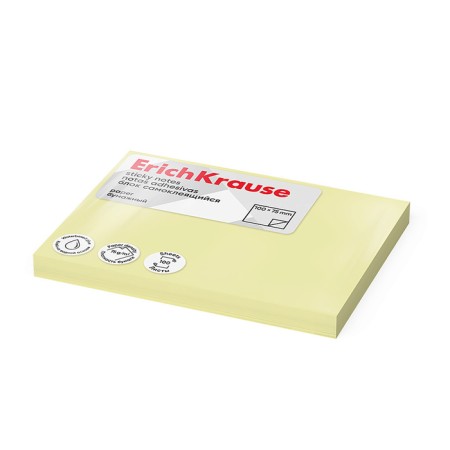 Block with a sticky edge paper 100x75 mm, erichkrause, 100 sheets, yellow