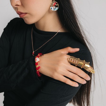Bracelet "Japan" a cat with beads, colored in gold, 16 cm-3