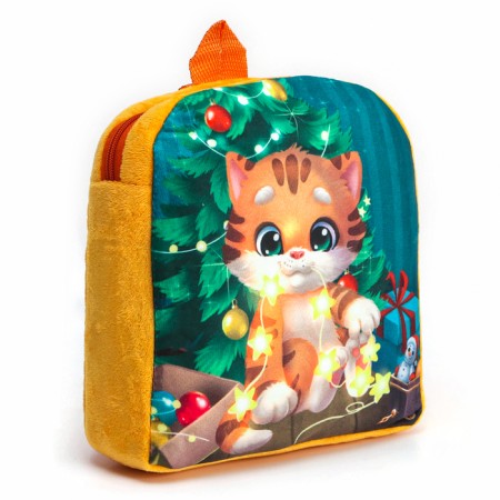 New Year's teddy children's backpack "Kitty at the Christmas tree", 26 × 24 cm, for the new year-1