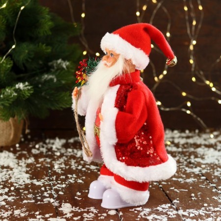 Santa Claus "in a patterned vest, with gifts" moves, with backlight, 28 cm, red-3
