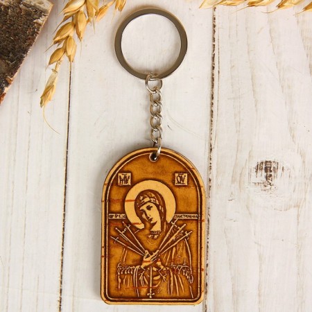 A keychain with a prayer of the “Blessed Virgin Mary”, birch bark