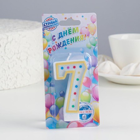 Свеча для торта «‎Горошек»‎, цифра "7", блестки, 7 см, МИКС-1