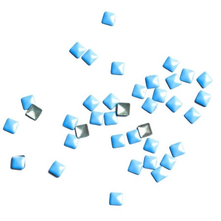 Metal square rhinestones, 3x3, blue, 50 pcs