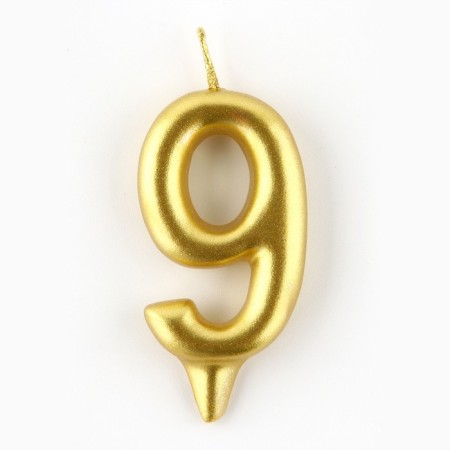 Candle for the cake, the number "9", gold.-2