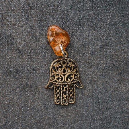 Hamsa-Talisman keychain, natural amber