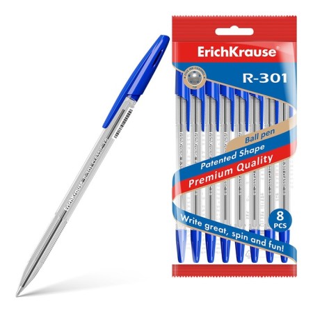 A set of ballpoint pens Erichkrause R-301 Classic Stick, 8 pieces, node 1.0 mm, blue ink blue