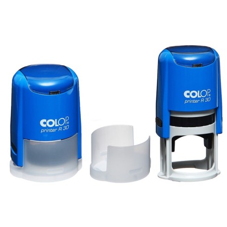 Equipment for round printing automatic Colop Printer R30, diameter 30 mm, with a lid, blue body-1