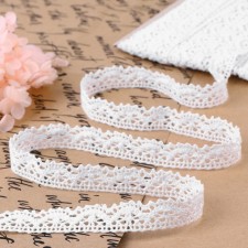 Knitted lace, 14 mm × 15 ± 1 m, fluid-white color