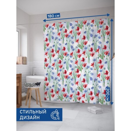 Photostore for the bathroom "Field bouquets", Saten, size 180x200 cm-1