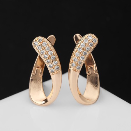 Earrings with rhinestones "Magic" curl, white color in gold-1