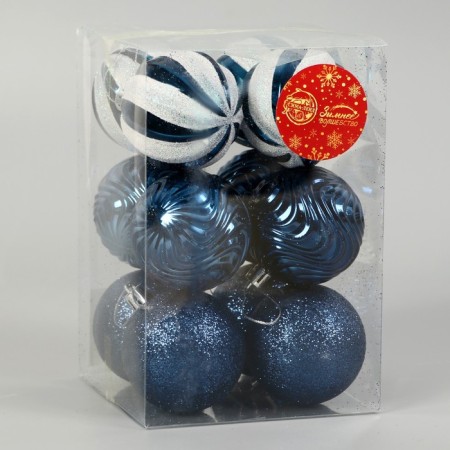 Set of balls plastic D-6 cm, 12 pcs "Melody" stripes, white-blue-1