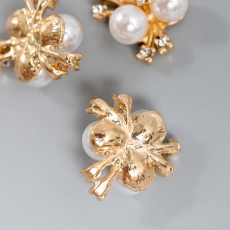 Decor for creativity Metal "3 white pearls with rhinestones" set 5 pcs 2x2 cm-1