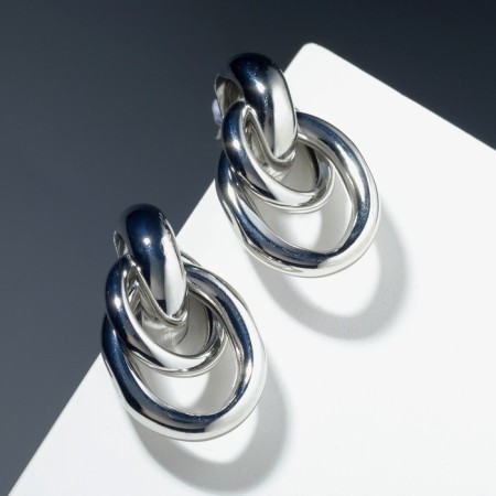 Earrings Metal "Geometry" ovals on the ring, color silver-1