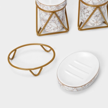Savanna bathroom set "Geometric", 3 items (soap dish, soap dispenser 290 ml, glass), white color-4