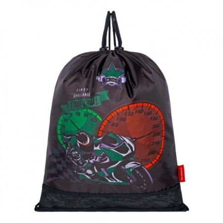 Frame backpack 39 x 29 x 17 cm, Across 410, filling: bag, pencil case, black/green ACR22-410-1-7