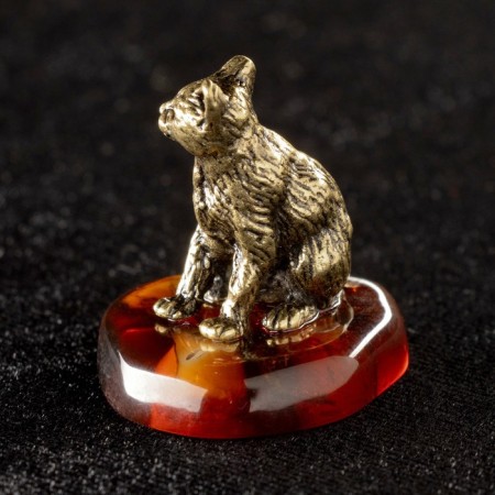 Сувенир "Кошка", латунь, янтарь-1