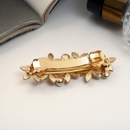 Hair hair clip "Liberty beads" flowers, 6 cm, gold-1