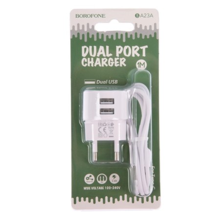 Network charger Borofone BA23A, 2XUSB, 2.4 A, Type-C cable, 1 m, white-4