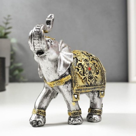 Souvenir Polystone "Elephant in the Golden Popone with Rubin" 14.7x15x6 cm-1
