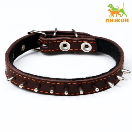 Leather collar on synthetic winterizer, Hedgehog 36 x 1.5 cm, Osh 20-30 cm, brown