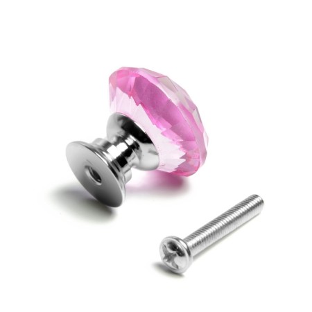 Handle button cappio, pink color "diamond", glass, d = 25 mm-8