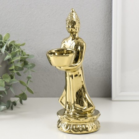 Ceramics candlestick for 1 candle "Buddha" d = 4 cm gold 8x11x22.5 cm-3
