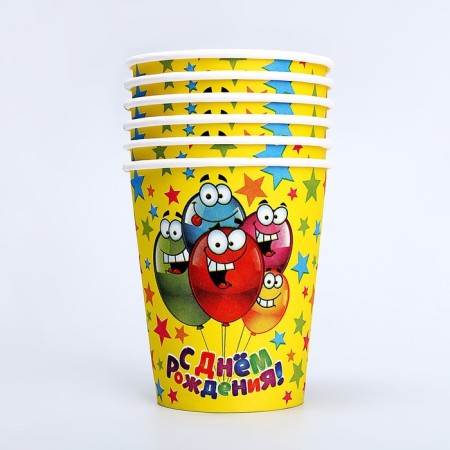A one -time paper glass "Happy Birthday" Funny balls, 250 ml. (set 6 pcs)-5