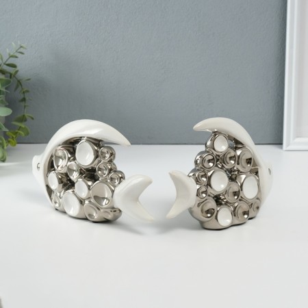 Souvenir ceramics "Two fish - bubbles" White with silver set 2 pcs 4.8x22x12 4.8x17.5x13 cm 10323-3
