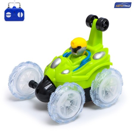 Radio-controlled “Trick” car, works on batteries, lighting effects, green color, green