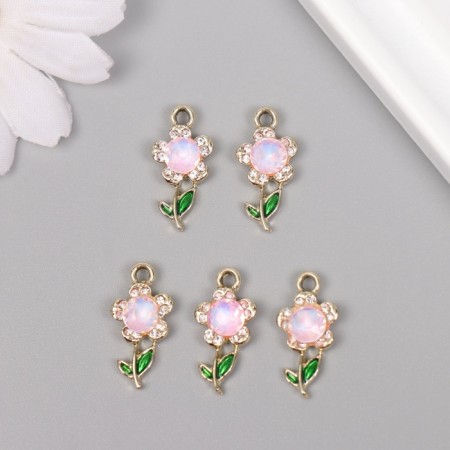 Decor for creativity metal, rhinestones "Flower" gold, pink 2.1x1.1x0.6 cm-2