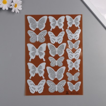 Sticker Plastic Interior "Transluding butterflies" white set of 19 pcs 5; 6; 7 cm