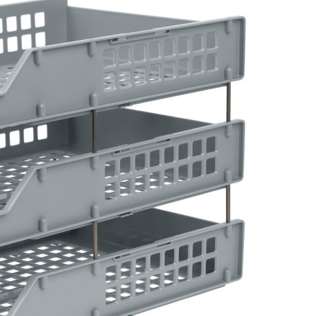 A set of horizontal paper trays, Strong 3 pieces, on metal rods, gray-8