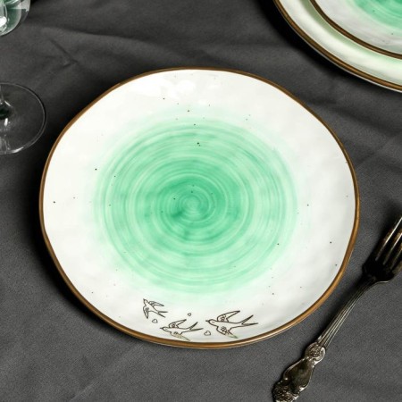 Ceramic plate "Swallows", Ø 21.8 cm, green color
