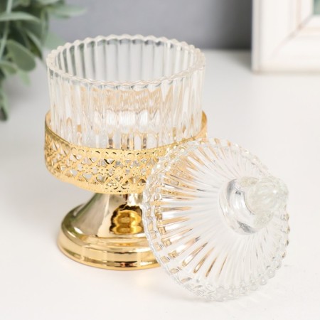 Casket glass, metal "corrugation and dome. Hearts" gold 6.6x6.6x13 cm-2